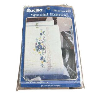 VTG Bucilla Pillowcase Pair BOUQUET Stamped Embroidery CrossStitch New 64238